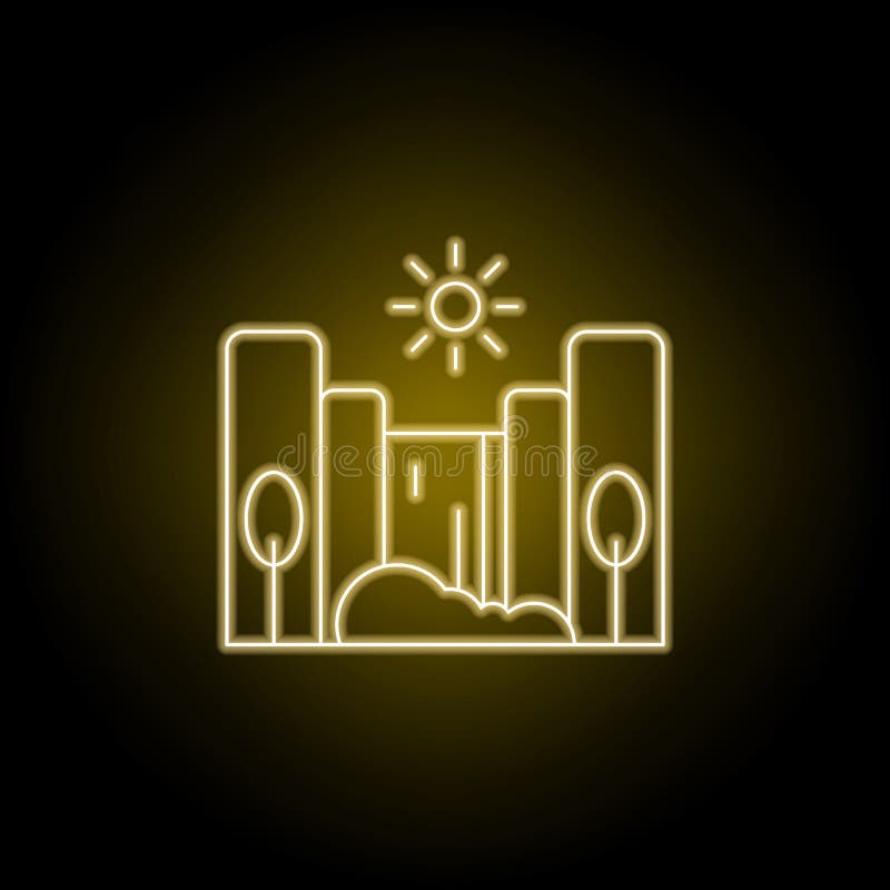 Kaskad som är solig, trädlinje symbol i gul neonstil Best?ndsdel av landskapillustrationen Tecknet och symboler fodrar symbolen k vektor illustrationer Kaskad som är solig, trädlinje symbol i gul neonstil Best?ndsdel av landskapillustrationen Tecknet och symboler fodrar symbolen k vektor illustrationer