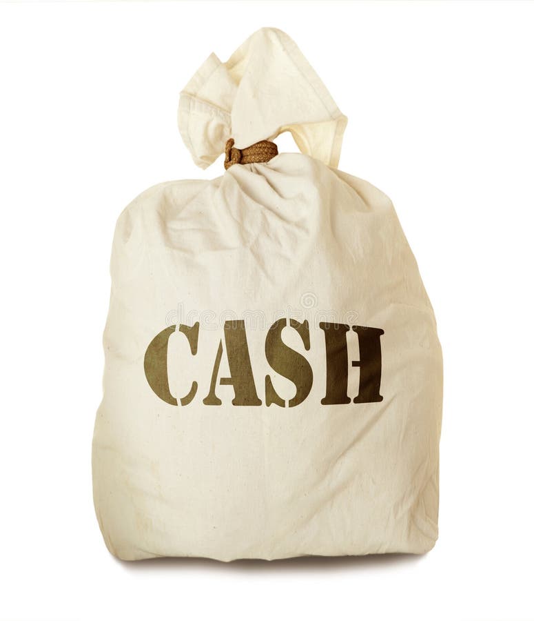 Cash. Full bag isolated on white background. Cash. Full bag isolated on white background