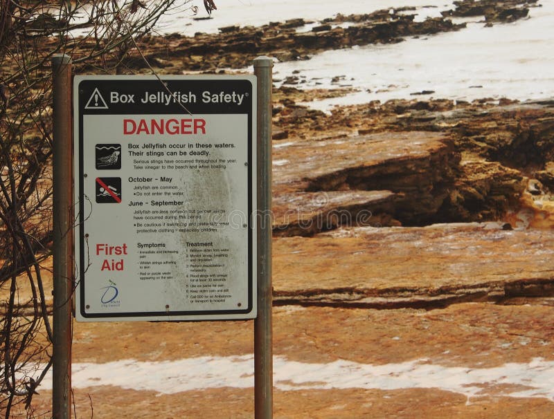 Photo of the box jellyfish safety on the beach in Darwin, Northern Territory, Australia. Photo of the box jellyfish safety on the beach in Darwin, Northern Territory, Australia