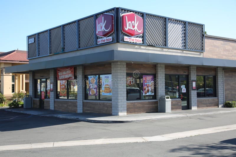 Jack In The Box Restaurant. Außenansicht eines Jack In The Box Restaurants lizenzfreies stockfoto