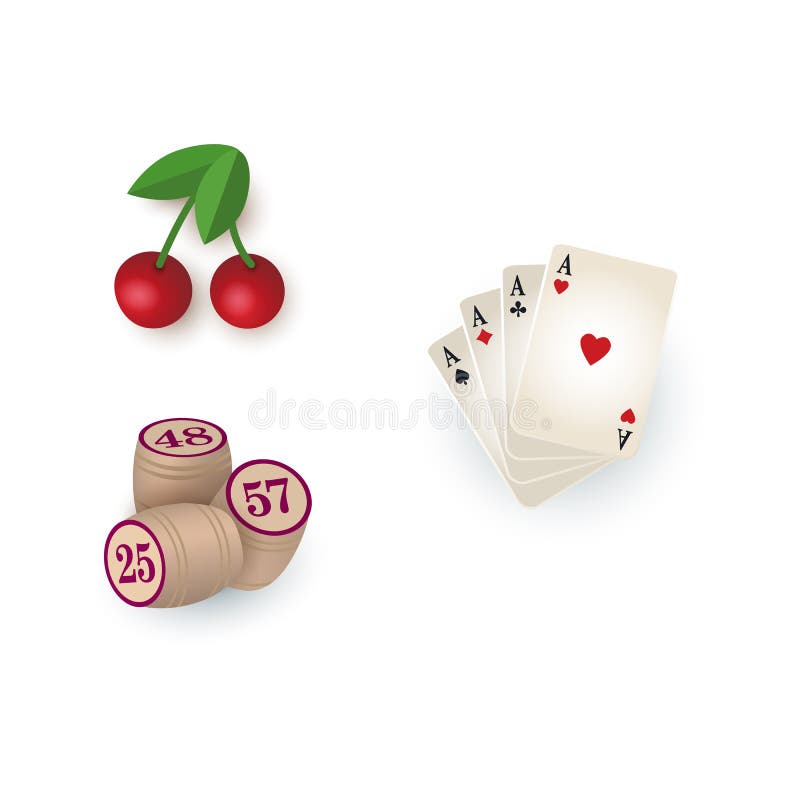 Kasynowi symbole - karty, bingo baryłki, najwyższej wygrany wiśnia royalty ilustracja Kasynowi symbole - karty, bingo baryłki, najwyższej wygrany wiśnia royalty ilustracja