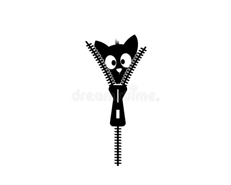 Kat achter zipper-vector. leuke illustratie. grappig tekenfilm. schattig klein kittensilhouet geïsoleerd op witte achtergrond