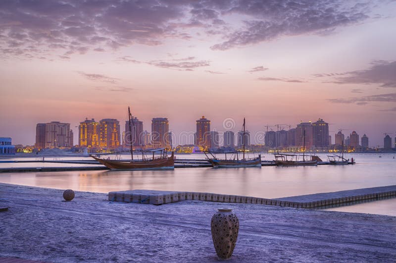 Katara beach and skyline stock photo. Image of deserted 17886024