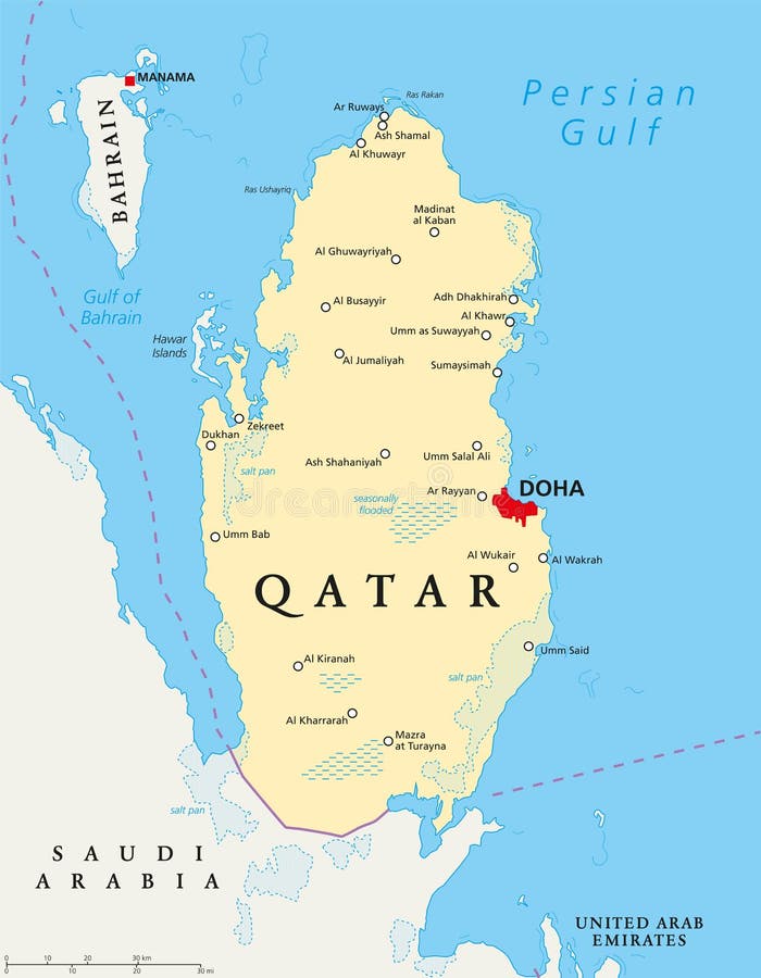 katar mapa Katarska Polityczna mapa ilustracja wektor. Ilustracja złożonej z  katar mapa
