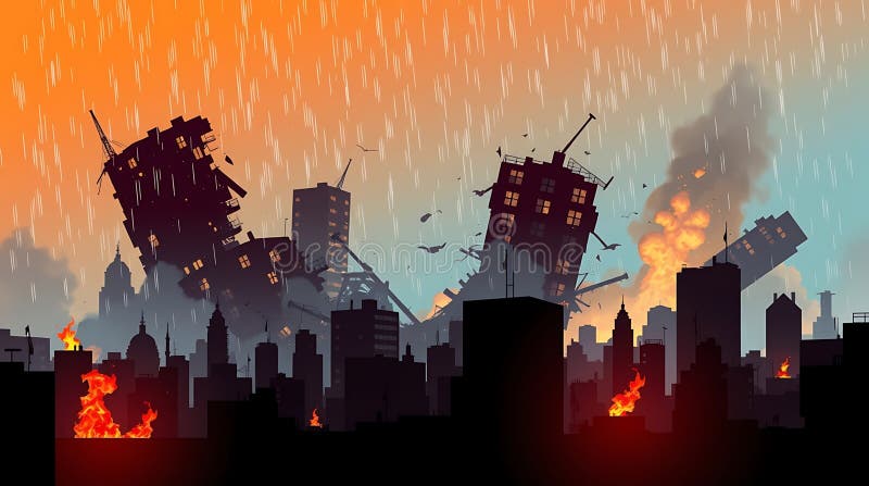 Katastrofillustration av stadsförstörelse royaltyfri illustrationer