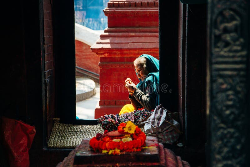 Kathmandu Nepal March 2019 Woman Sits On The Territory At Pashupatinath Temple Editorial 
