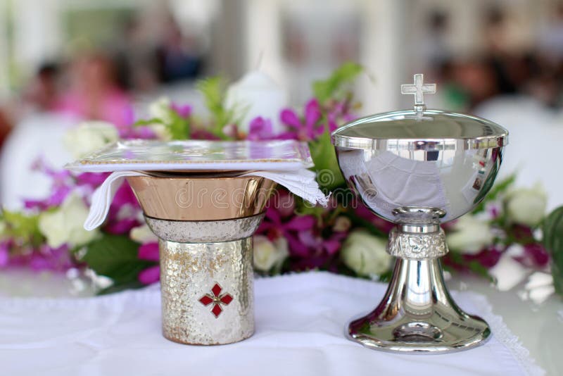 Wedding details inside a church at a Catholic wedding. Wedding details inside a church at a Catholic wedding.