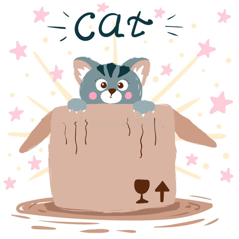 Katt och ask gullig illustration Idé för tryckt-skjorta royaltyfri illustrationer Katt och ask gullig illustration Idé för tryckt-skjorta royaltyfri illustrationer
