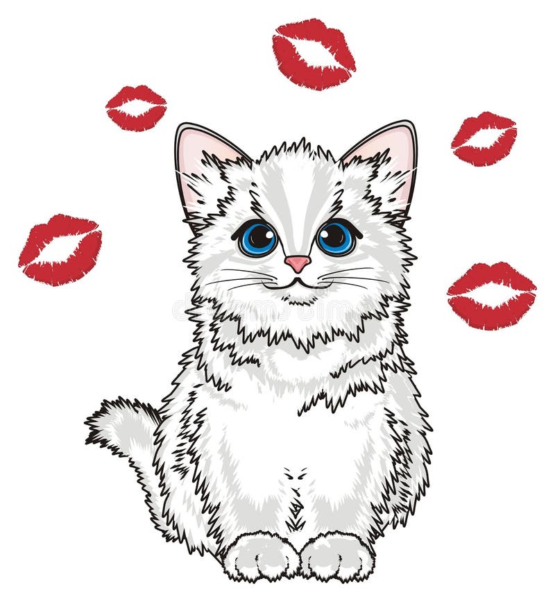 Katt och röda kyssar vektor illustrationer Katt och röda kyssar vektor illustrationer