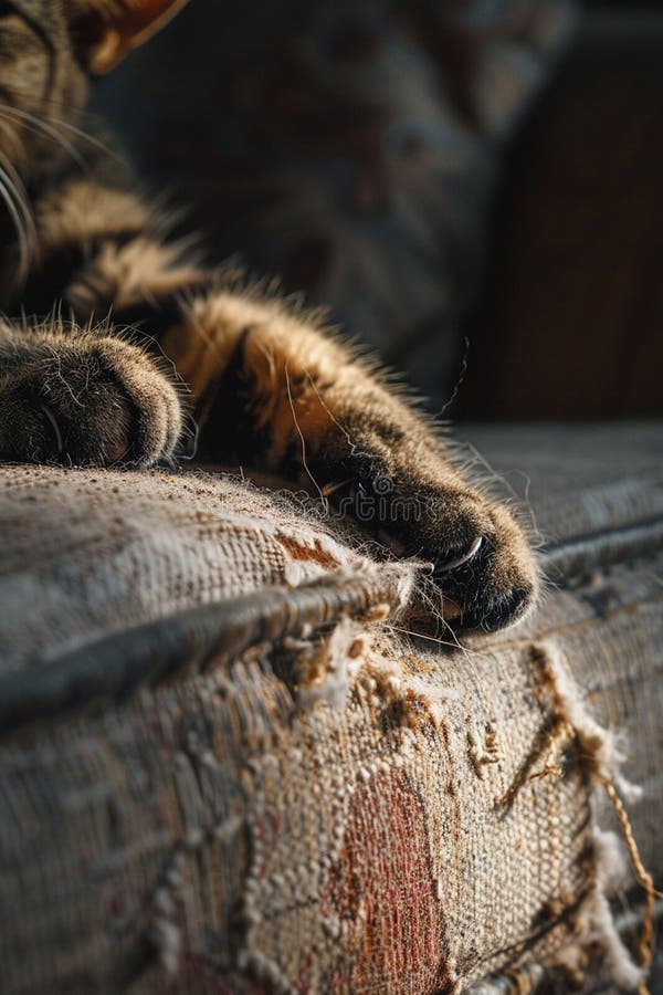 The cat scratches the sofa furniture. Selective focus. animal. AI generated. The cat scratches the sofa furniture. Selective focus. animal. AI generated