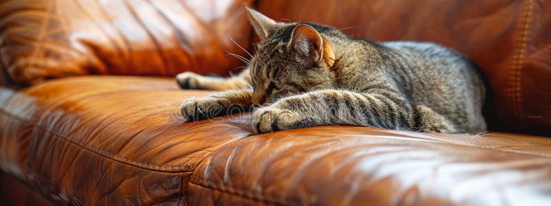 The cat scratches the sofa furniture. Selective focus. animal. AI generated. The cat scratches the sofa furniture. Selective focus. animal. AI generated