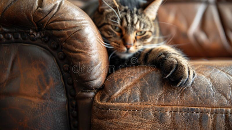 The cat scratches the sofa furniture. Selective focus. animal. AI generated. The cat scratches the sofa furniture. Selective focus. animal. AI generated