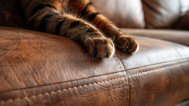 The cat scratches the sofa furniture. Selective focus. animal. AI generated. The cat scratches the sofa furniture. Selective focus. animal. AI generated