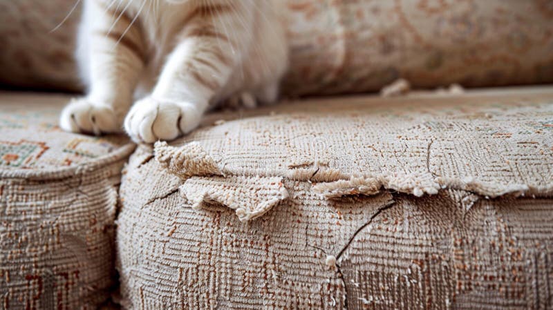 The cat scratches the sofa furniture. Selective focus. animal. AI generated. The cat scratches the sofa furniture. Selective focus. animal. AI generated