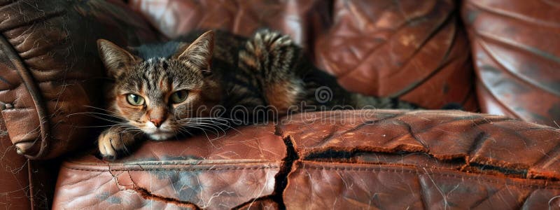 The cat scratches the sofa furniture. Selective focus. animal. AI generated. The cat scratches the sofa furniture. Selective focus. animal. AI generated