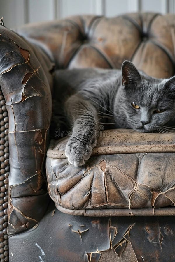 The cat scratches the sofa furniture. Selective focus. animal. AI generated. The cat scratches the sofa furniture. Selective focus. animal. AI generated