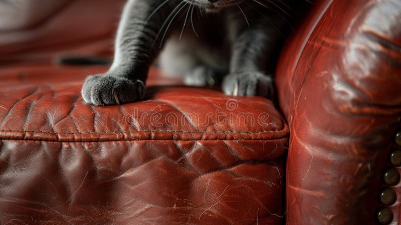 The cat scratches the sofa furniture. Selective focus. animal. AI generated. The cat scratches the sofa furniture. Selective focus. animal. AI generated