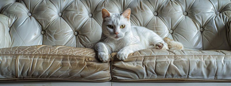 The cat scratches the sofa furniture. Selective focus. animal. AI generated. The cat scratches the sofa furniture. Selective focus. animal. AI generated