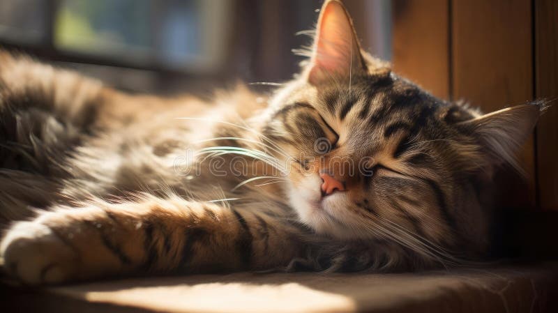 Katten sover under solstrålarna. arkivfoto
