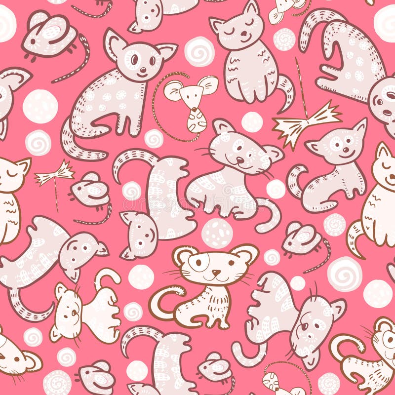 Katter och sömlös klottermodell för mouses royaltyfri illustrationer Katter och sömlös klottermodell för mouses royaltyfri illustrationer