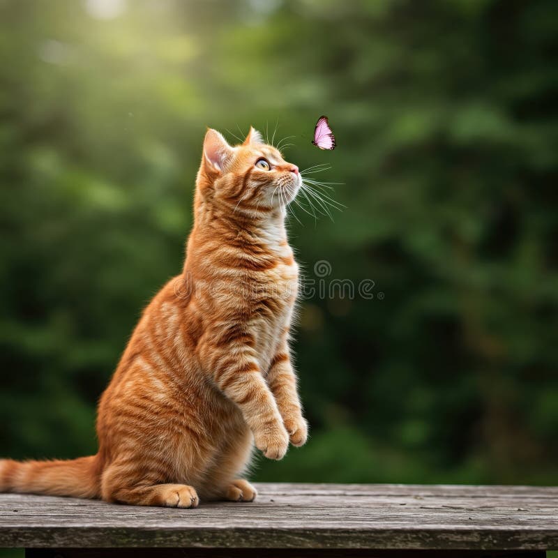 Katze, die einen Schmetterlingsschuh guckt stock abbildung