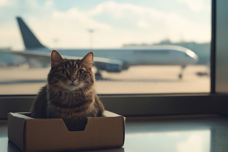 Katze im Wartebereich am Flughafen vektor abbildung