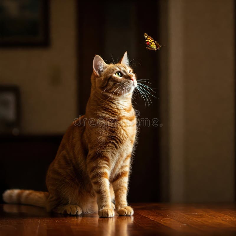 Katze mit goldenen Augen jagen Schmetterling vektor abbildung