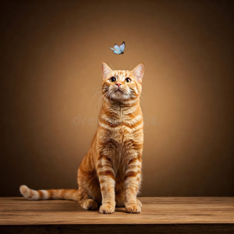 Katze und Schmetterling in einer empfindlichen Wechselwirkung stock abbildung