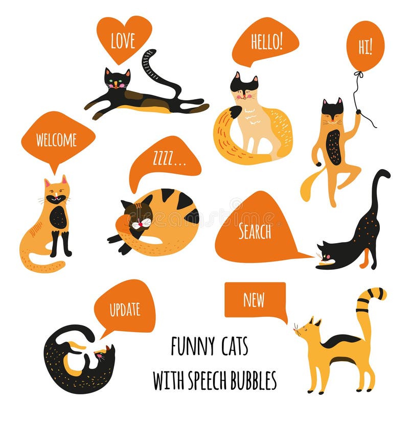 Katzen mit Spracheblasen- Webdesignelemente in der schönen Art Vektorillustration mit vielen Tieren lizenzfreie abbildung
