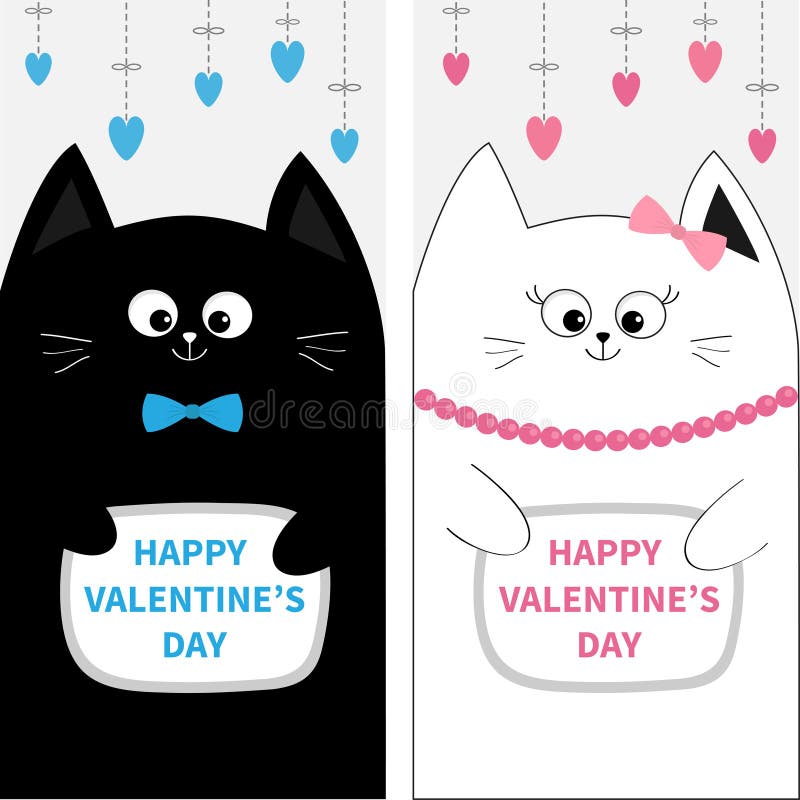 Katzenfamilienpaare mit Bogen Fliegerplakatsatz Nette lustige Zeichentrickfilm-Figur Hängendes rosa blaues Herz Flaches Design Gl vektor abbildung Katzenfamilienpaare mit Bogen Fliegerplakatsatz Nette lustige Zeichentrickfilm-Figur Hängendes rosa blaues Herz Flaches Design Gl vektor abbildung