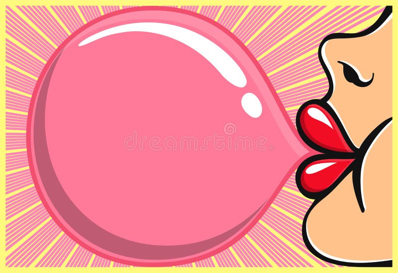 Kaugummimädchen mit roter Lippenstift Schlagbubblegum