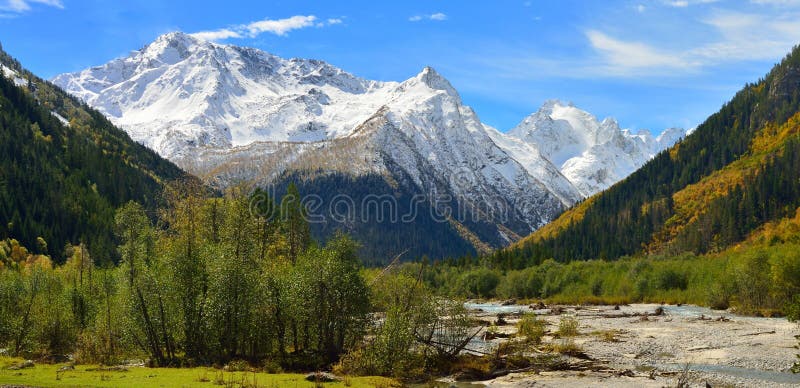 This is sunny landscape in Caucasus mountains in fall. This is sunny landscape in Caucasus mountains in fall