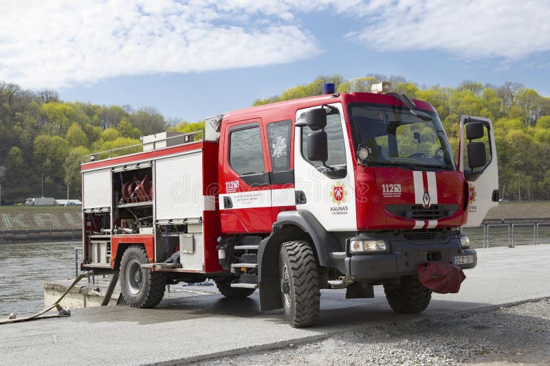Kaunas, Lithuania – April 25, 2019: Fire truck during an emergency exercise. royalty free stock photo