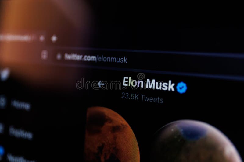 Elon Musk Twitter account on PC screen. Elon Musk is CEO of Twitter, Tesla and SpaceX