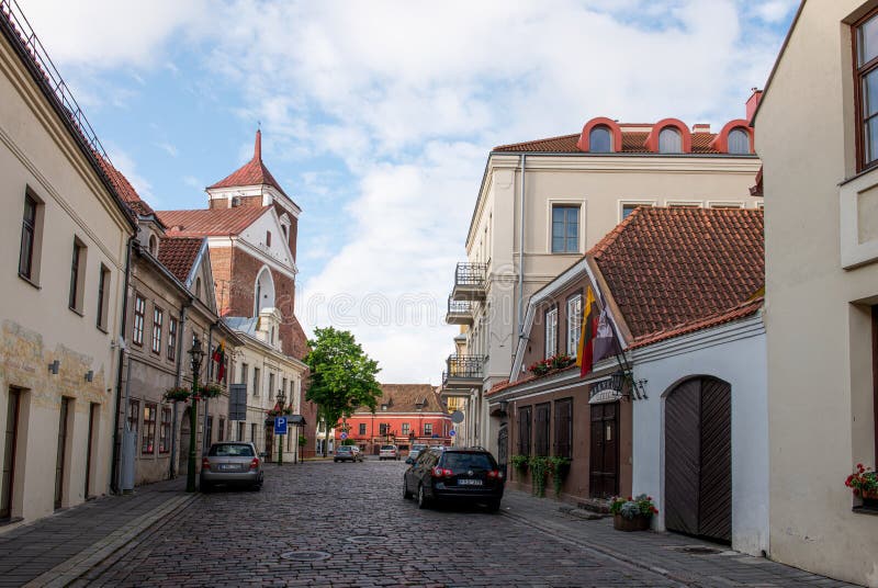 KAUNAS, LITHUANIAN - Jul, 12, 2015: Kaunas Street. View Of Kaunas Old ...