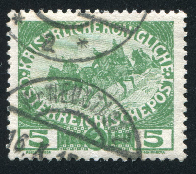 AUSTRIA - CIRCA 1915: stamp printed by Austria, shows Cavalry, circa 1915. AUSTRIA - CIRCA 1915: stamp printed by Austria, shows Cavalry, circa 1915