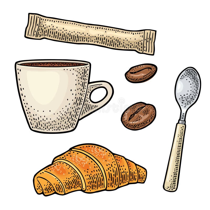 Kawa Cukier, fasola, łyżka, szklana latte Grafika wektorowa royalty ilustracja Kawa Cukier, fasola, łyżka, szklana latte Grafika wektorowa royalty ilustracja