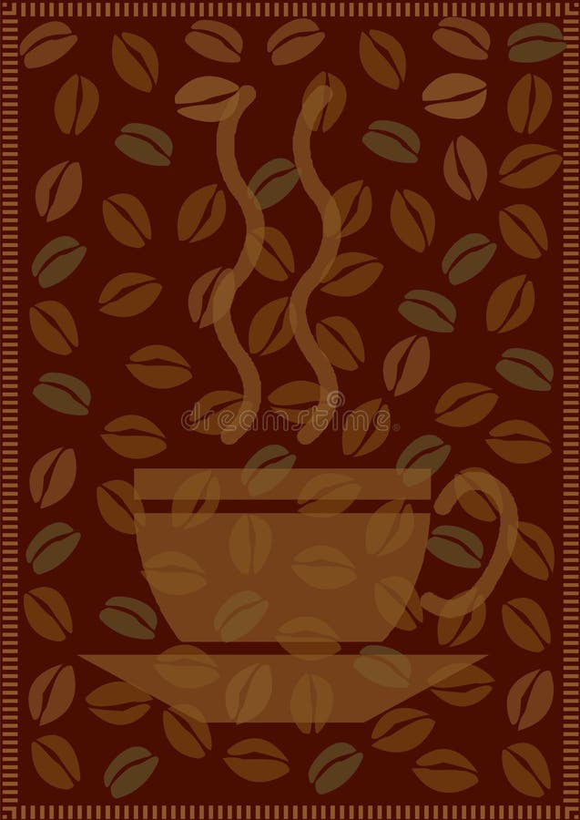 Coffee beans background with a cup and frame. Coffee beans background with a cup and frame