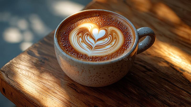 Kawa w kształcie latte Art Heart w nakrapianym kubku ilustracji