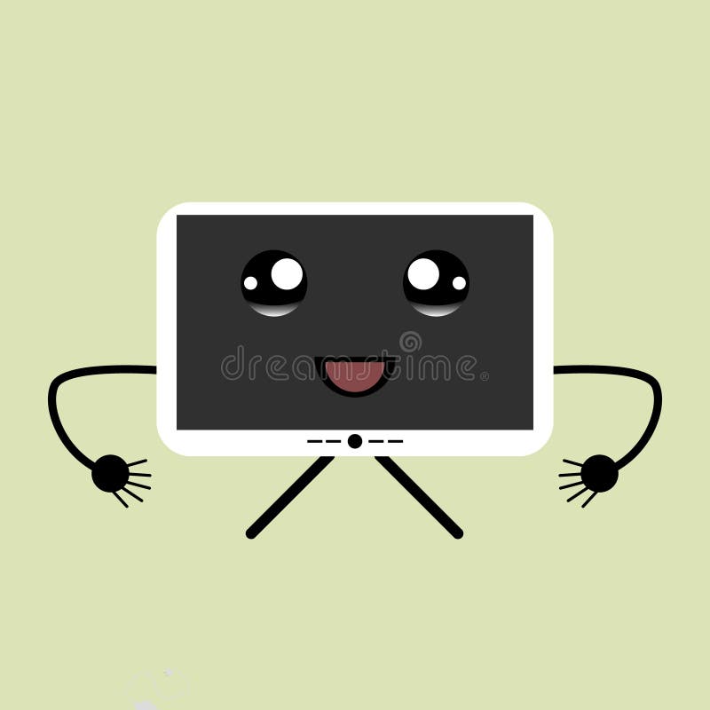 Kawai White Television Vector Illustration with Big Eyes Stock ...