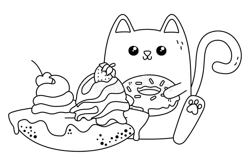 Kawaii of Cat Cartoon with Cake Design Stock Vector - Illustration of ...