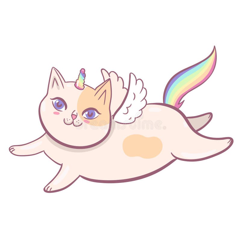 Kawaii Cat Unicorn Character Isolated on White Background.Vector