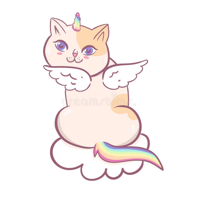 Kawaii Cat Unicorn Character Isolated On White Background Vector Graphics Stock Illustration Illustration Of Line Fantasy