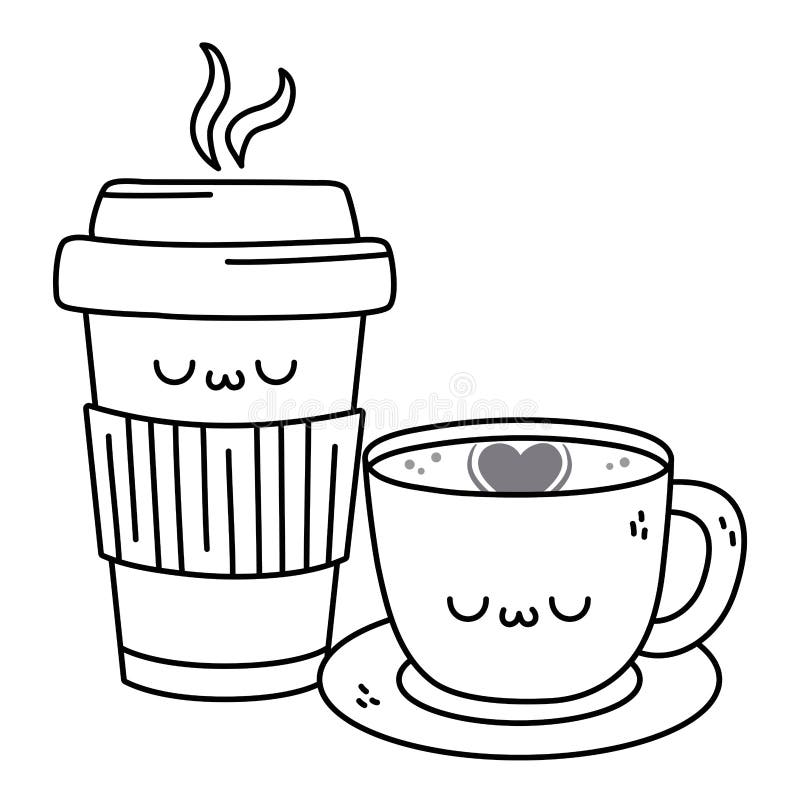 Kawaii of Coffee Cup Cartoon Design Stock Vector - Illustration of face ...