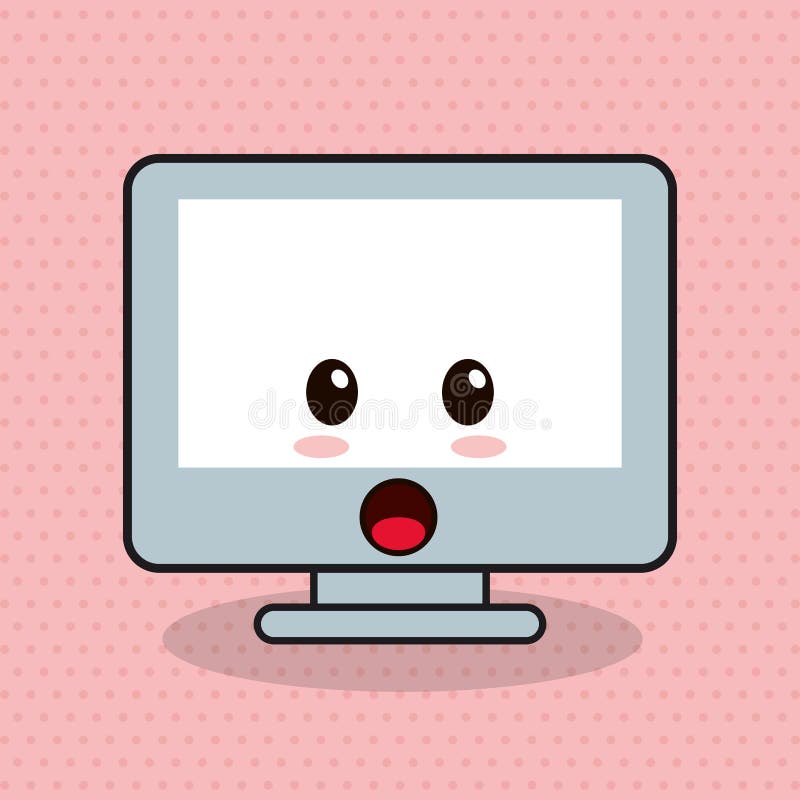 Kawaii computer cute image stock illustration. Illustration of laptop ...