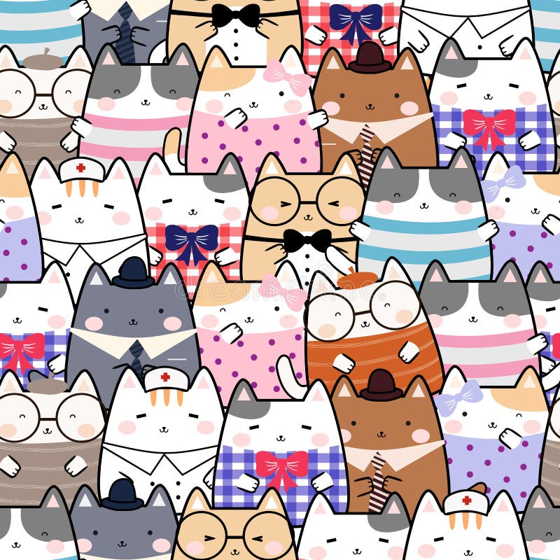 Padrão Uniforme De Gatos Bonitos No Estilo Kawaii Anime Isolado Em Um Fundo  Branco Ilustração do Vetor - Ilustração de gato, gatinho: 231816064