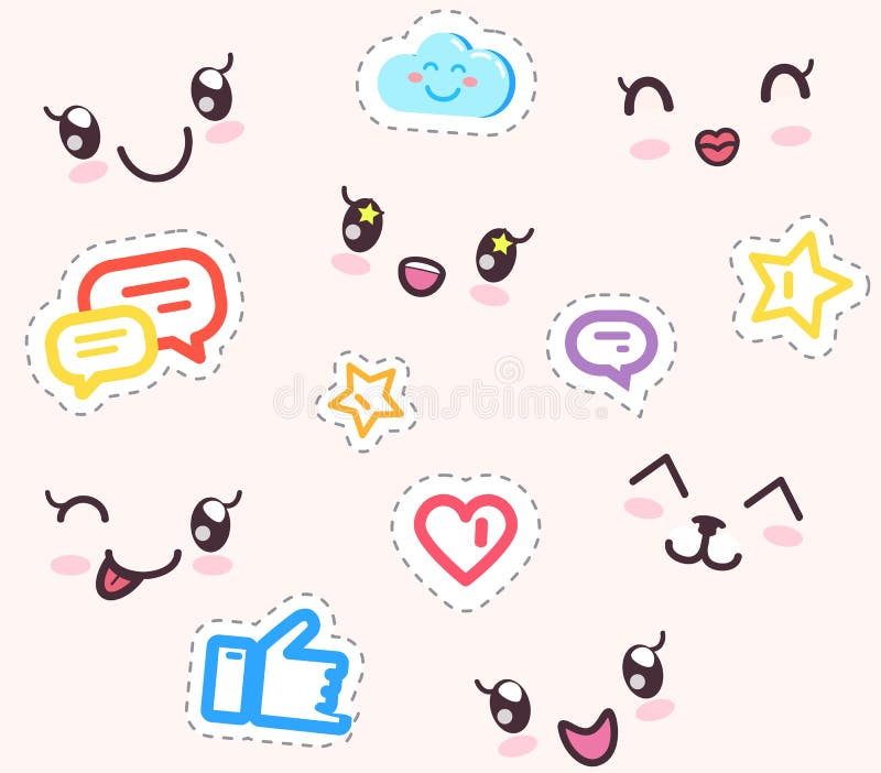 Vector Kawaii Anime Emoji Isolated Icons Set Cartoon Logo Collection  Outline Clipart Drawing Japanese Manga Face Illustration Royalty Free  SVG Cliparts Vectors And Stock Illustration Image 170794864