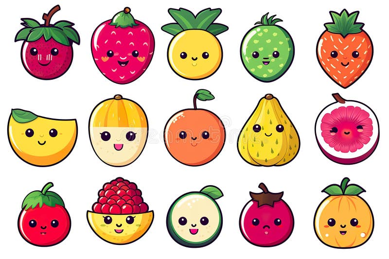 Kawaii Cute Fruits Sticker Image, in the Style of Kawaii Art, Meme