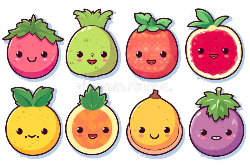 Kawaii Cute Fruits Sticker Image, in the Style of Kawaii Art, Meme