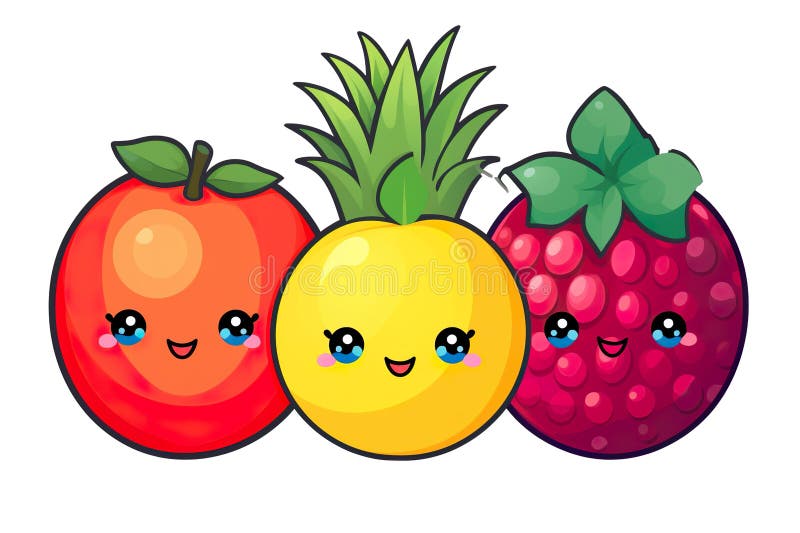 Kawaii Cute Fruits Sticker Image, in the Style of Kawaii Art, Meme